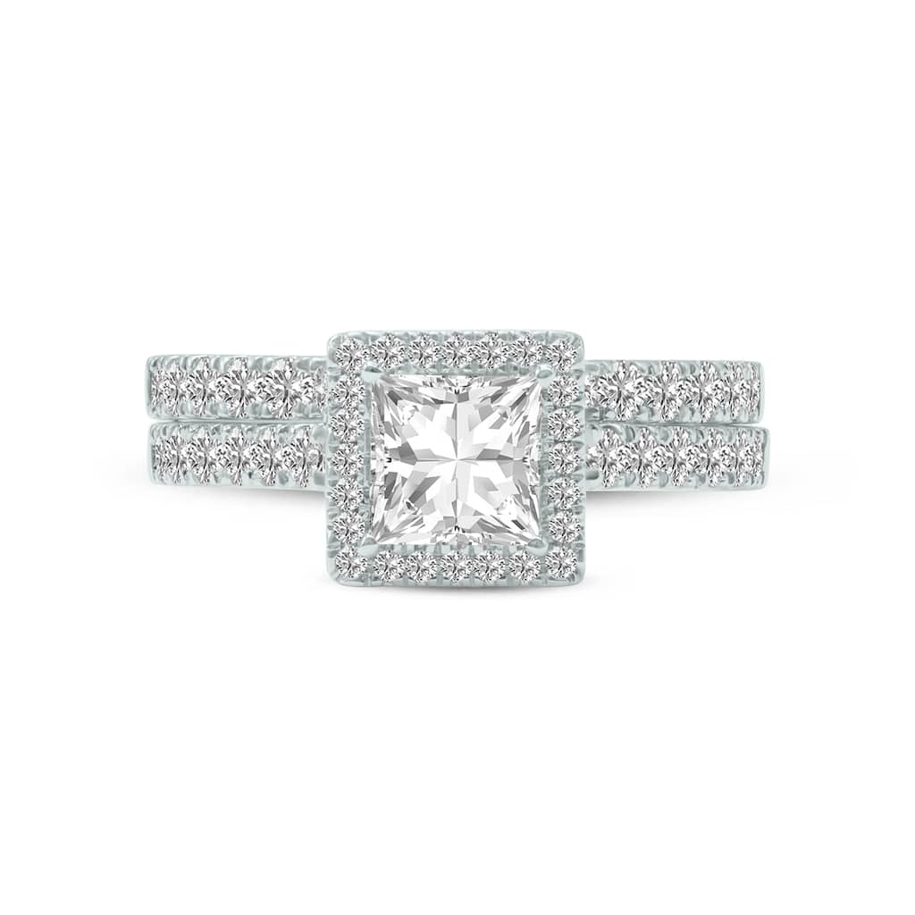 Marquee 1 1/2 Carat TW Center Princess Cut Lab Grown Diamond Halo Bridal Set in 14Karat White Gold
