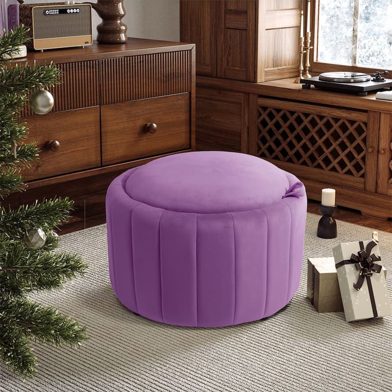 29" Modern Velvet Round Storage Ottoman