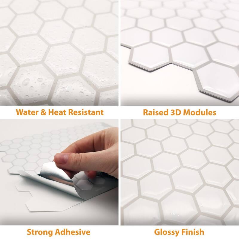 Walplus Classic White Glossy 3D Tile Sticker Peel and Stick Kitchen Backsplash
