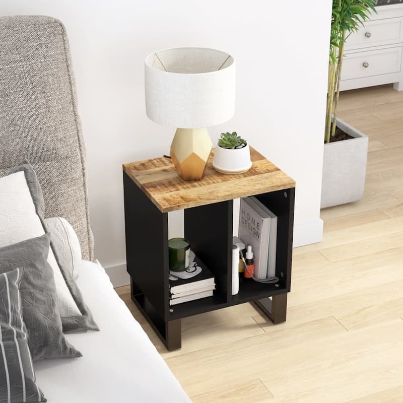 vidaXL Side Table 15.7"x12.2"x18.1" Solid Wood Mango&Engineered Wood - Brown mango wood