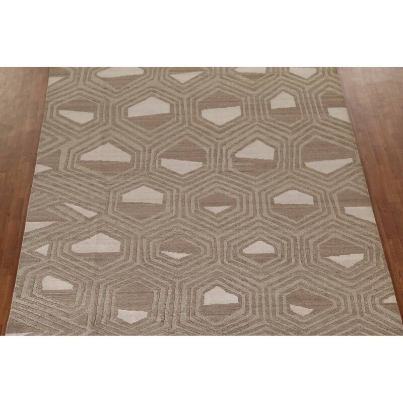 All-Over Geometric Modern Area Rug Handmade Wool Carpet - 8'1"x 9'10"