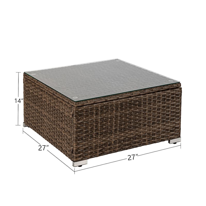 COSIEST Outdoor Furniture Wicker Glass-Top Coffee Table