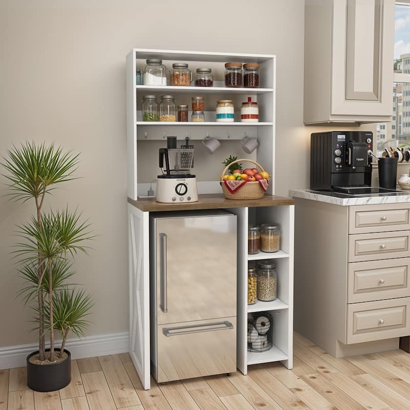 6 Tiers Mini Fridge Station Kitchen Bakers Rack Microwave Stand with Power Outlets and Hooks