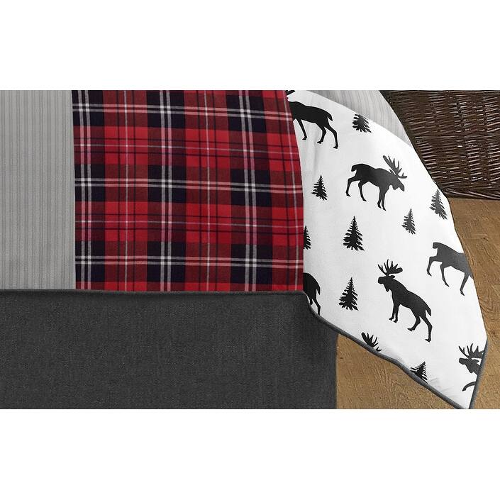 Sweet Jojo Designs Grey Black Red Woodland Plaid Arrow Rustic Patch Collection Boy 3pc Full / Queen-size Comforter Set