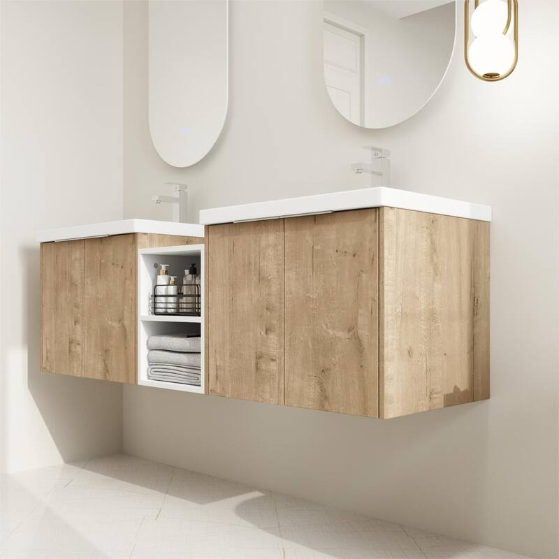 BNK 12/24/36/48/60 Inch Wall-Mounted Bathroom Vanity, Bathroom Cabinet with Doors or Side Shelves