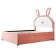 preview thumbnail 24 of 55, Versatility Upholstered Kids Bed with Trundle and 3 Drawers, Embedded LED Lights, Rabbit-Shaped Headboard, No Box Spring Needed