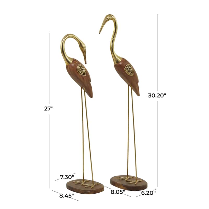Wood Bird Sculpture - Set of 2 Gold - Roche River Decor
