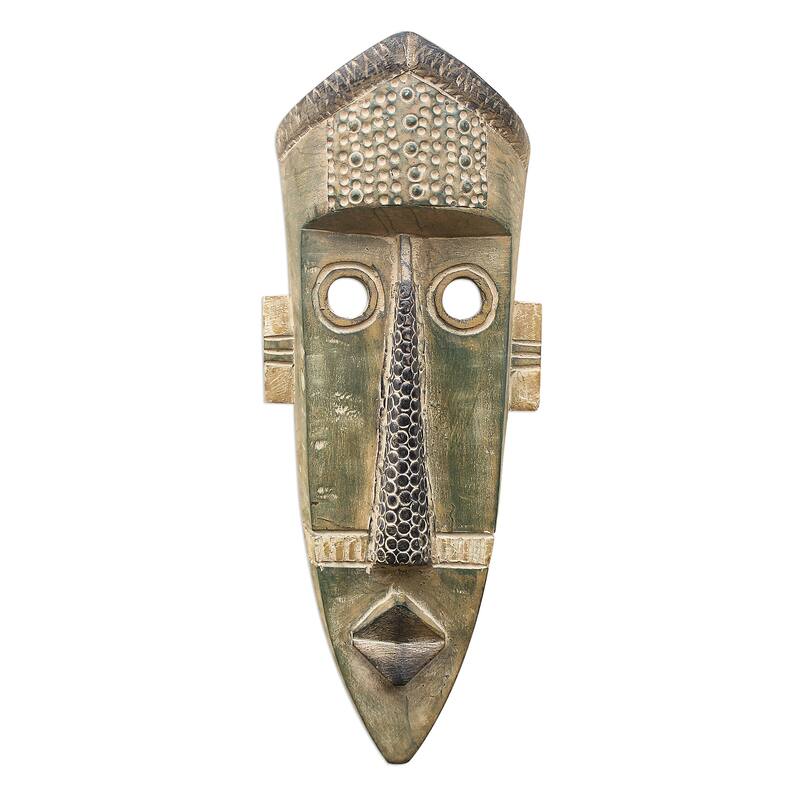 NOVICA African Wood Mask, 'Green Giant' (Ghana)