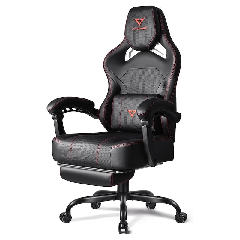 BOSSIN Big and Tall Gaming Chair 400lb with Footrest, Ergonomic Video Game Chair for Adults with Headrest and Lumbar Pillow - Black