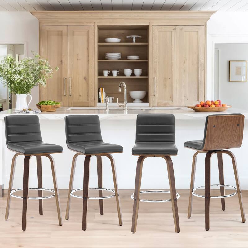 Modern Leather Upholstered Swivel Counter/Bar Stools, Set of 2