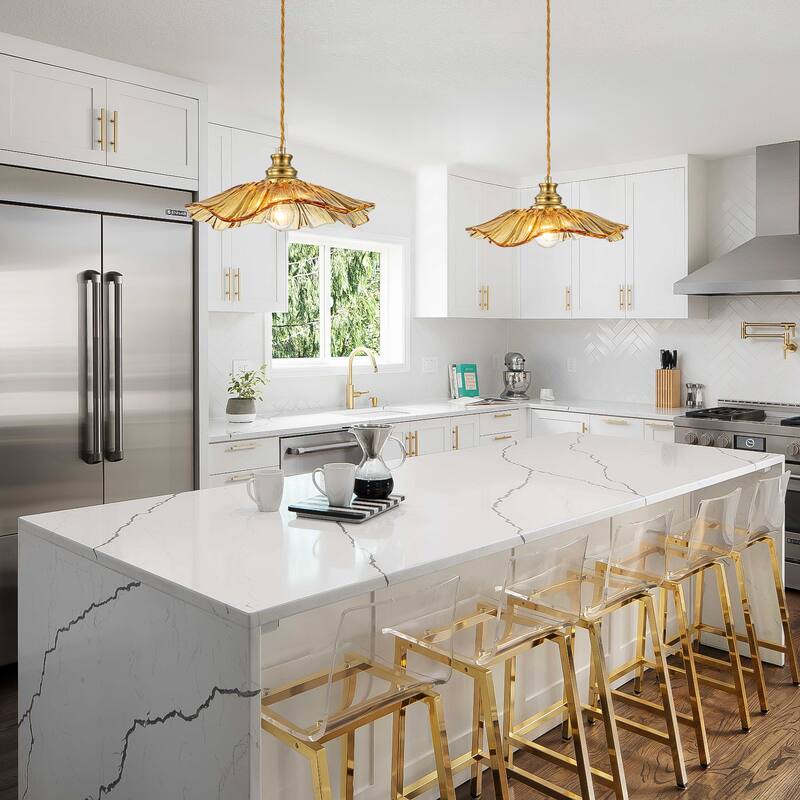 11" Flower-Shaped Red & White Gradient Glass Pendant Light Modern - Dia.11.02-in