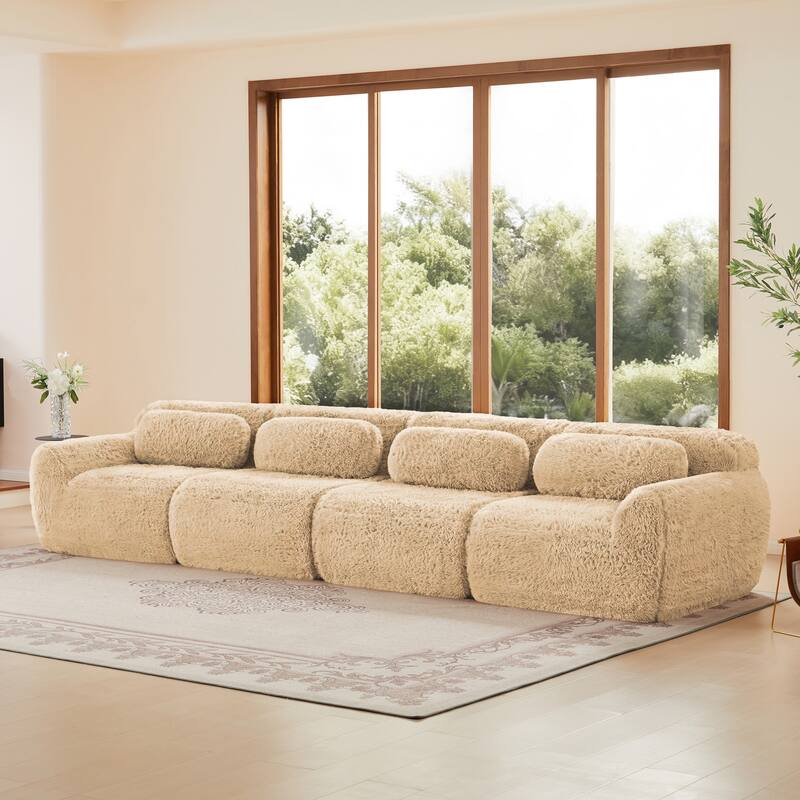 Modular Sectional Sofa, Plush Fabric Boneless Couch with Throw Pillows, 2/3/4-Seater Options, No Assembly