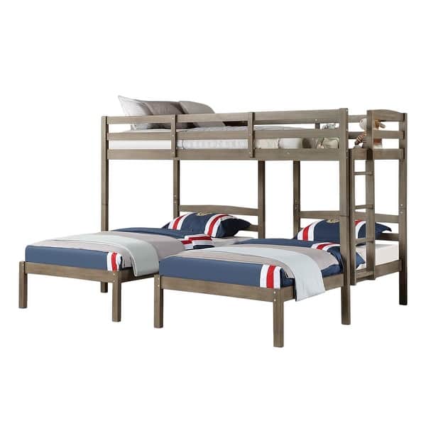slide 2 of 5, Wooden Triple Twin Bed with USB Port in Warm Gray - Warm Gray Warm Gray