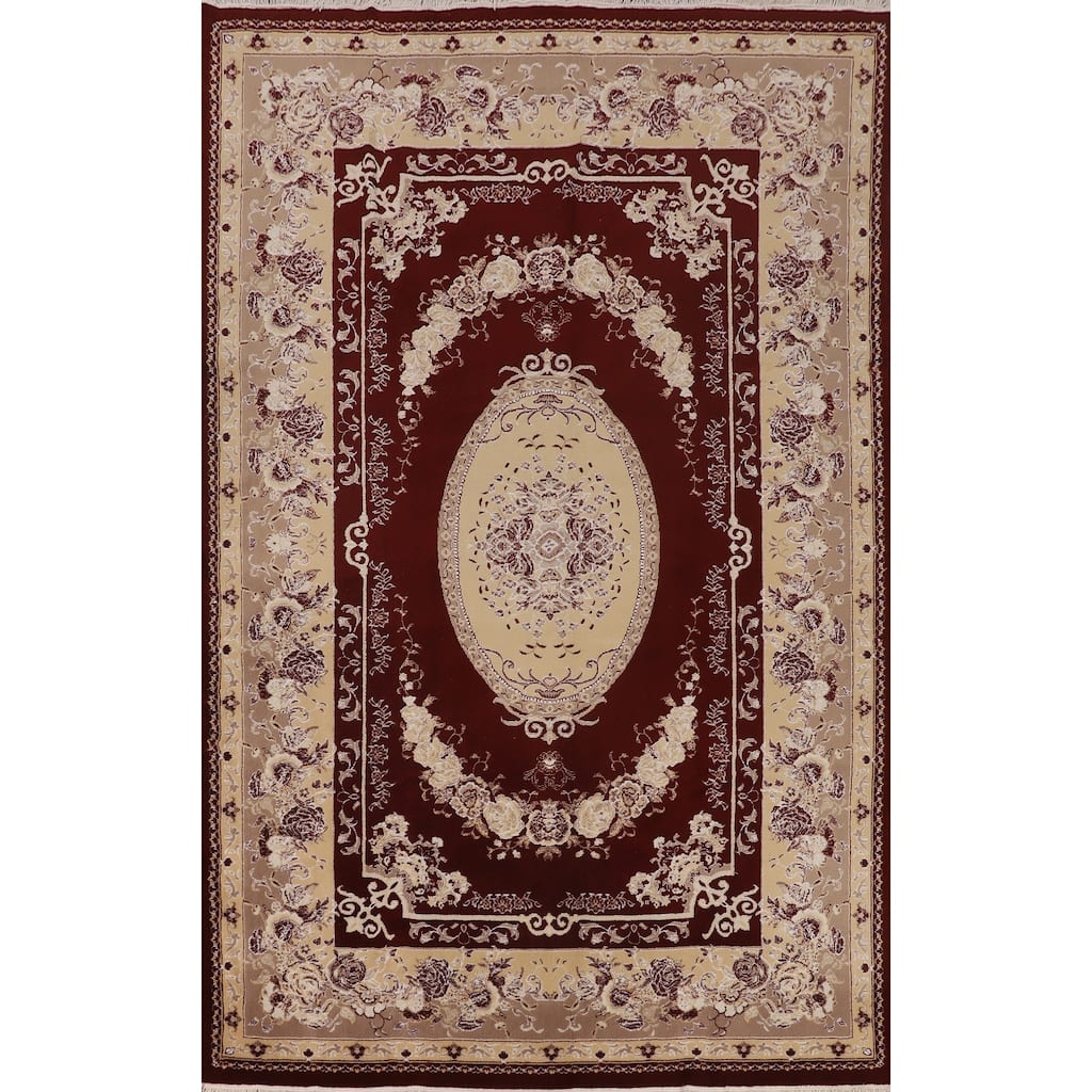 Red Victorian Style Kashan Turkish Area Rug Machine Made Floral Carpet - 6'6" x 9'10"