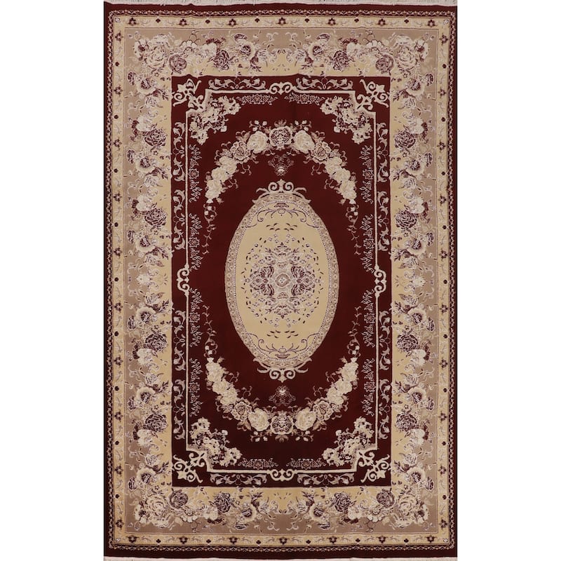 Red Victorian Style Kashan Turkish Area Rug Machine Made Floral Carpet - 6'6" x 9'10"