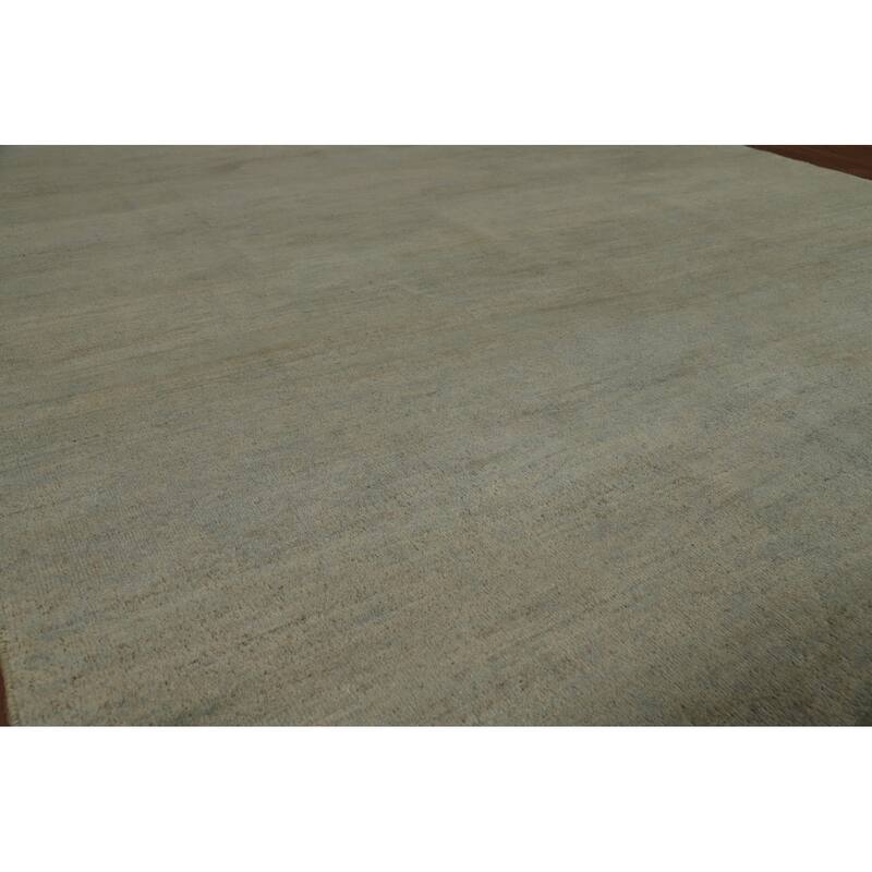 Sage Green Solid Gabbeh Modern Area Rug Hand-Knotted Wool Carpet - 6'10" x 9'5"