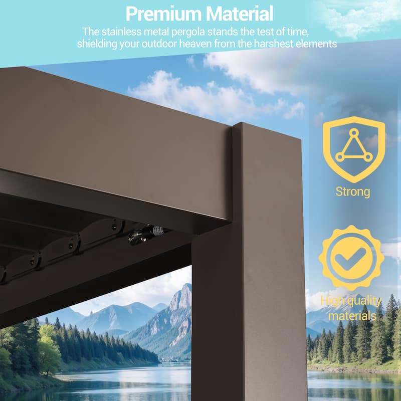 Outdoor Aluminized Steel Pergola, Modern Style with Adjustable Louvers and Concealed Water Drainage System