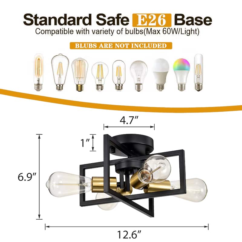 Black and Gold Modern Sputnik Ceiling Light for Dining Room 4-Lights
