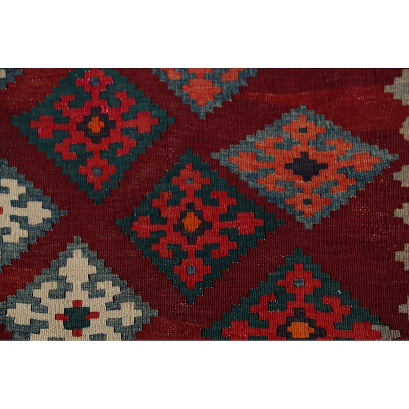 Tribal Kilim Qashqai Persian Vintage Rug Hand-Woven Red Wool Carpet - 5'0"x 6'8"