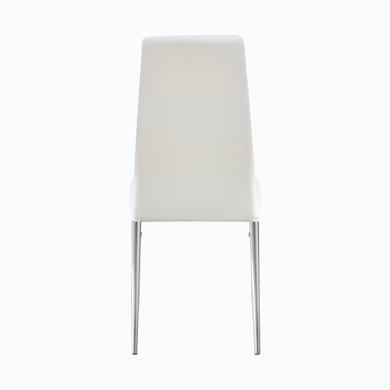 Modern Dining Chair Set, PU Leather Dining Chair with Silver Legs, for Dining Rooms, White, 4-Piece Set