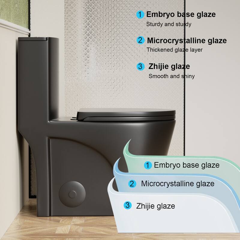 Anmytek Matte Black One Piece Toilet with Tornado Dual Flush and Soft Closing Seat ADA Height Siphonic S Trap 12 Inch Rough In