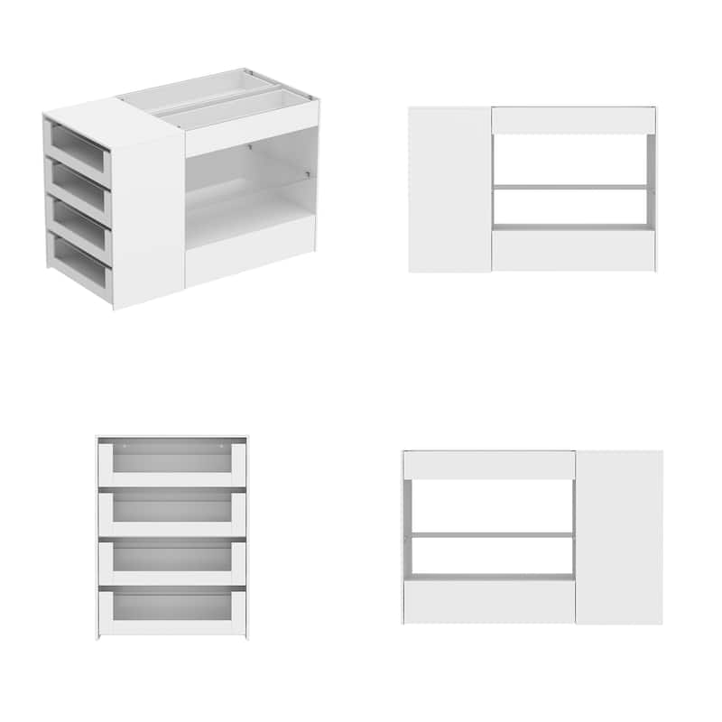 Glass-Drawer Buffet Island White Storage Unit for Any Room Closet - 47.2"x23.6"