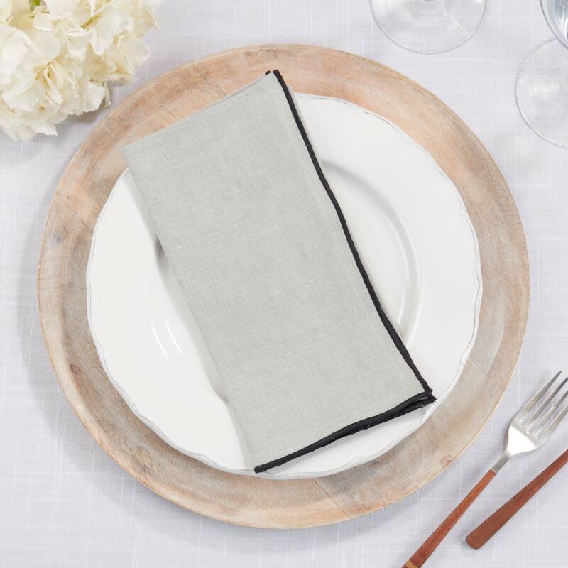 Stonewashed Linen Napkins With Stitched Border Design (Set of 4)