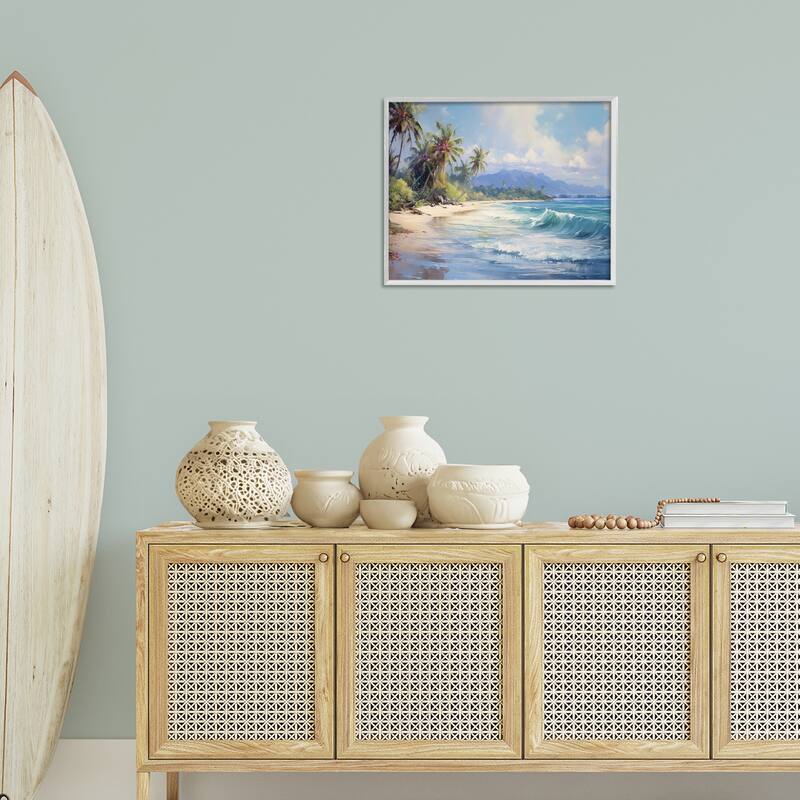 Stupell Tropical Coast with Rolling Waves Framed Giclee Art Design By Franklyn Gregory