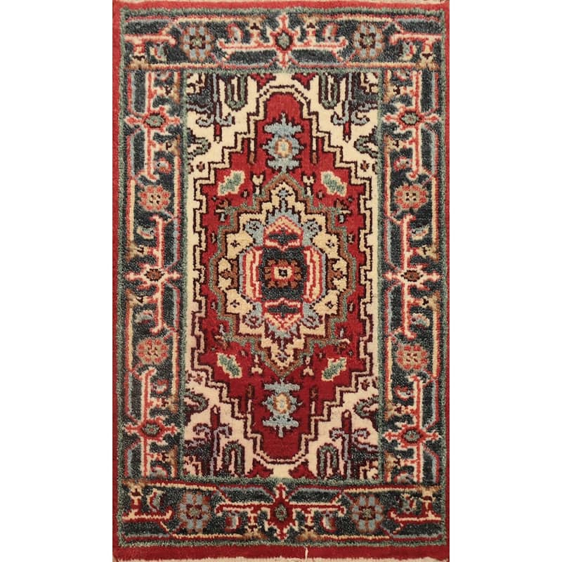 Hand Knotted Oriental 100% Wool Carpet Traditional Medallion Red Heriz (serapi) Area Rug - 3' 0'' X 2' 0''