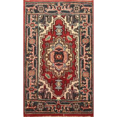 Hand Knotted Oriental 100% Wool Carpet Traditional Medallion Red Heriz (serapi) Area Rug - 3' 0'' X 2' 0''