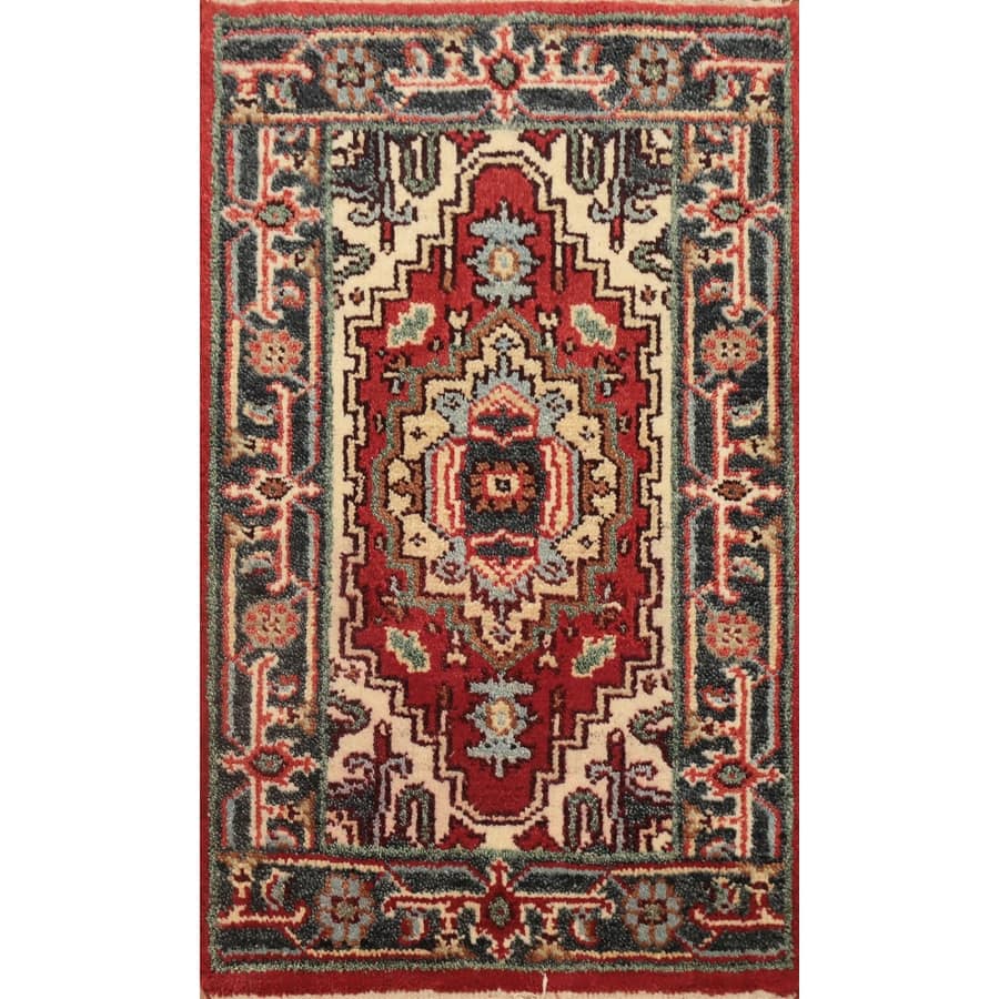 Hand Knotted Oriental 100% Wool Carpet Traditional Medallion Red Heriz (serapi) Area Rug - 3' 0'' X 2' 0''