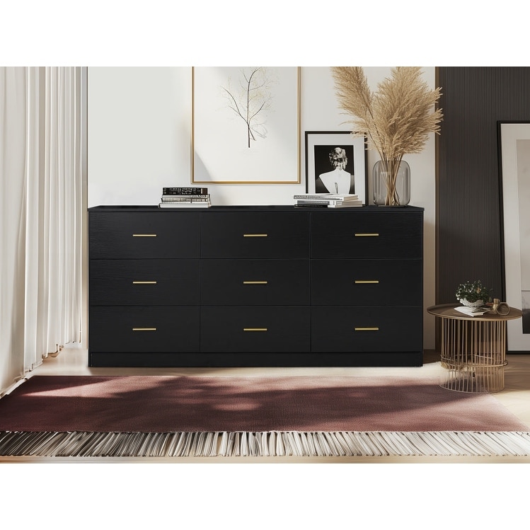 Modern Black 9-Drawer Dresser for Bedroom - Ample Storage Wide Chest of Drawers, Sturdy & Safe