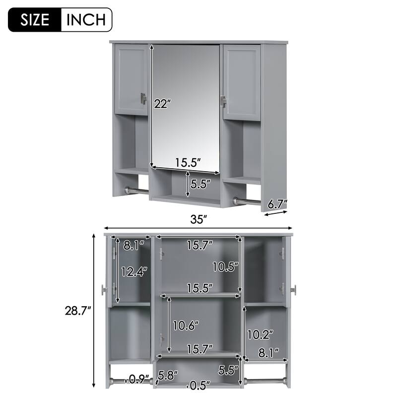 Mounted Bathroom Storage Cabinet, Medicine Cabinet with Towels Bar, Bathroom Medicine Cabinet with Mirror Door & Open Shelf