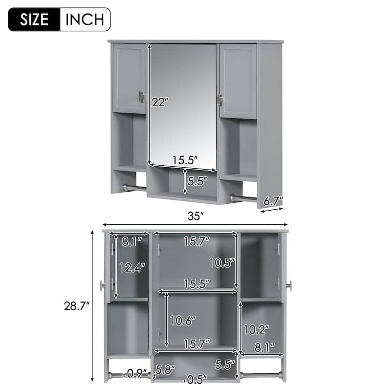 Roomfitters 35'' x 28'' Modern Wall Mounted Bathroom Storage Cabinet with Mirror, Bathroom Wall Cabinet with Medicine Storage