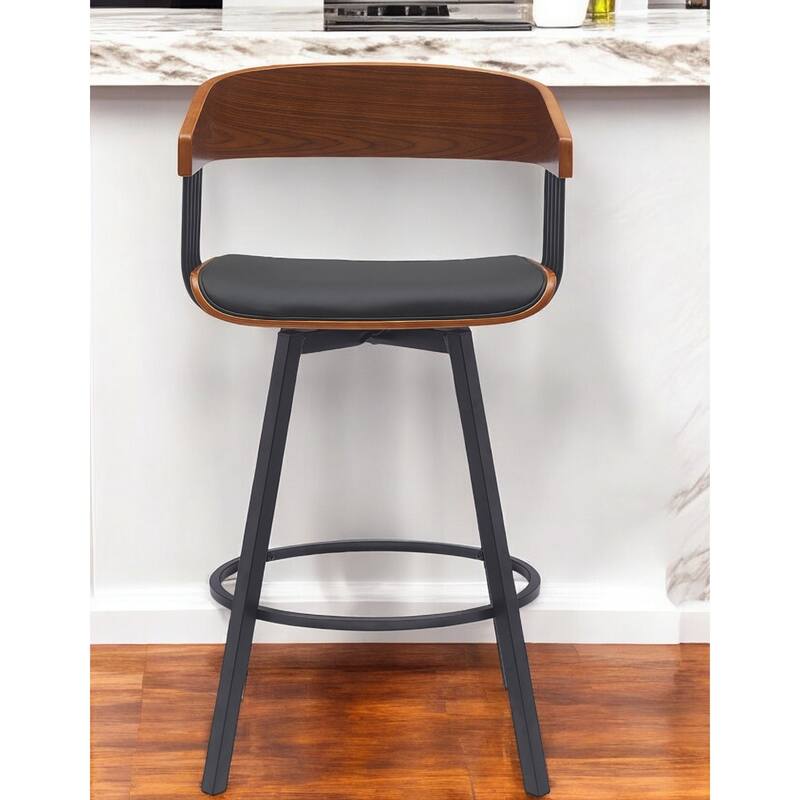 Modern Faux Leather Swivel Counter Stool with Arms and Footrest 27" Seat Height and Metal Legs