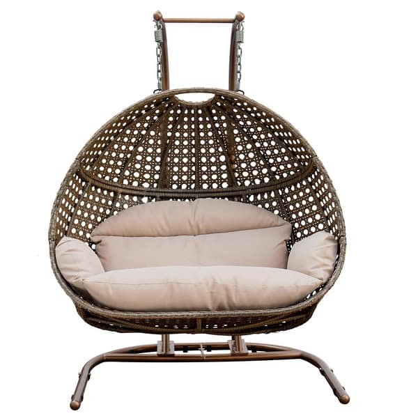 slide 2 of 10, Double-Seat Swing Chair with Stand and Cushion