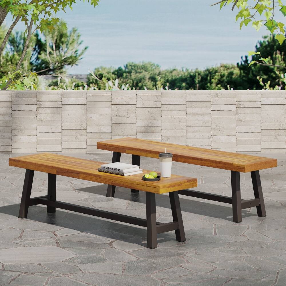 Outdoor Wood Benches,Solid Wood Bench for Patio Garden Deck and Backyard,Sandblasted Brown