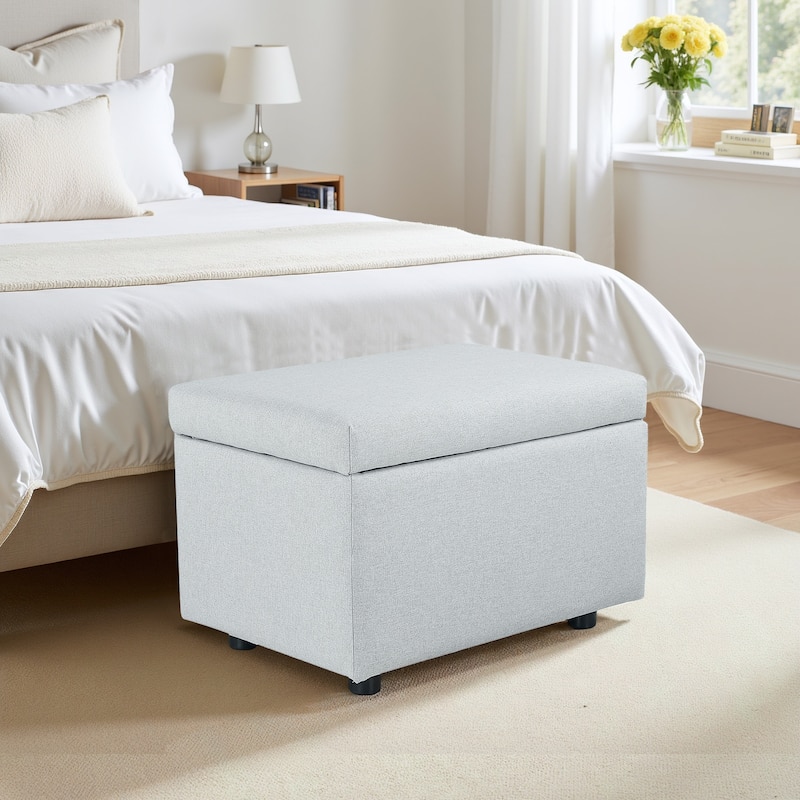 Comfy 17 in.H Linen Upholstered Storage Ottoman Resting Footstool with Flip Top for Living Room Bedroom - Grey