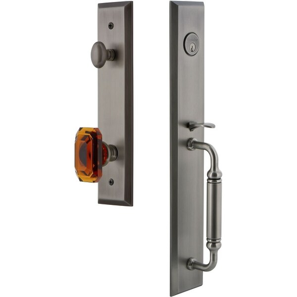 Grandeur FAVCGRBCA_ESET_234 Fifth Avenue Solid Brass Rose Keyed Entry Single Cylinder "C" Grip Handleset with Baguette Amber