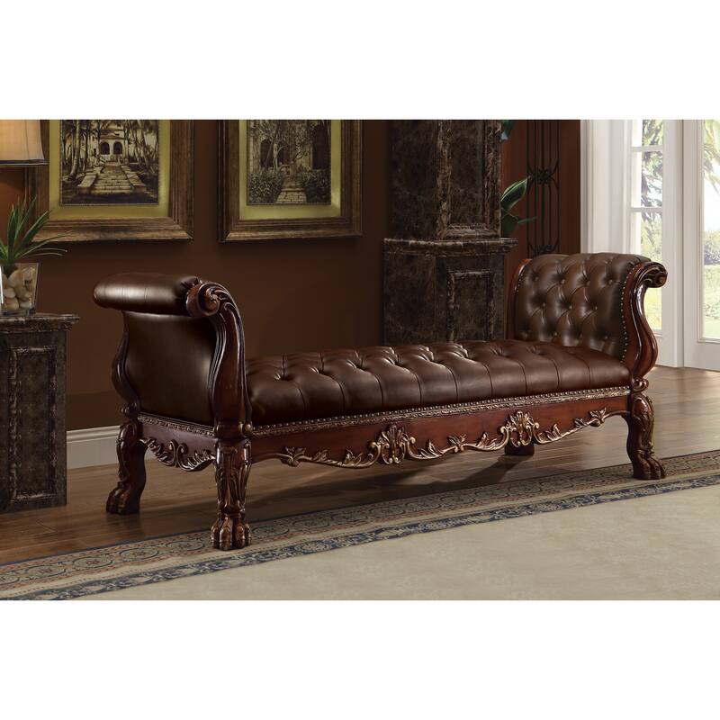 Adison Cherry and Cherry Oak Bench with Tufted