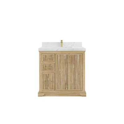 Willow Collections 36 x 22 Alys Solid Teak Center Sink Right Bathroom Vanity with Countertop