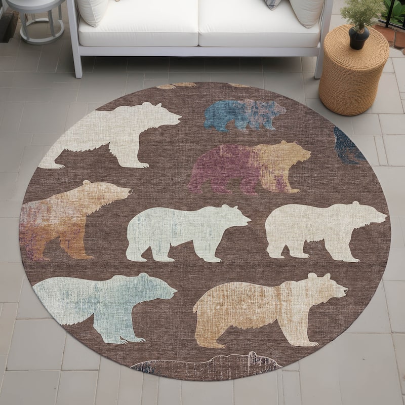Machine Washable Indoor/ Outdoor Modern Bear Chantille Rug - Chocolate - 8' x 8'