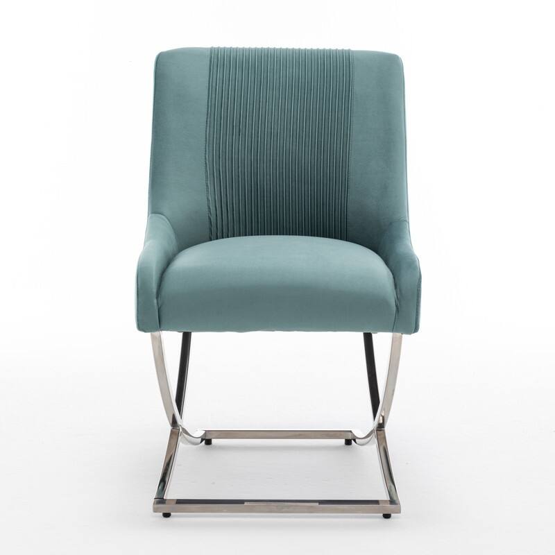 Modern Contempoary Velvet Dining Chair Set of 2 with Metal Frame Legs and Back Pull