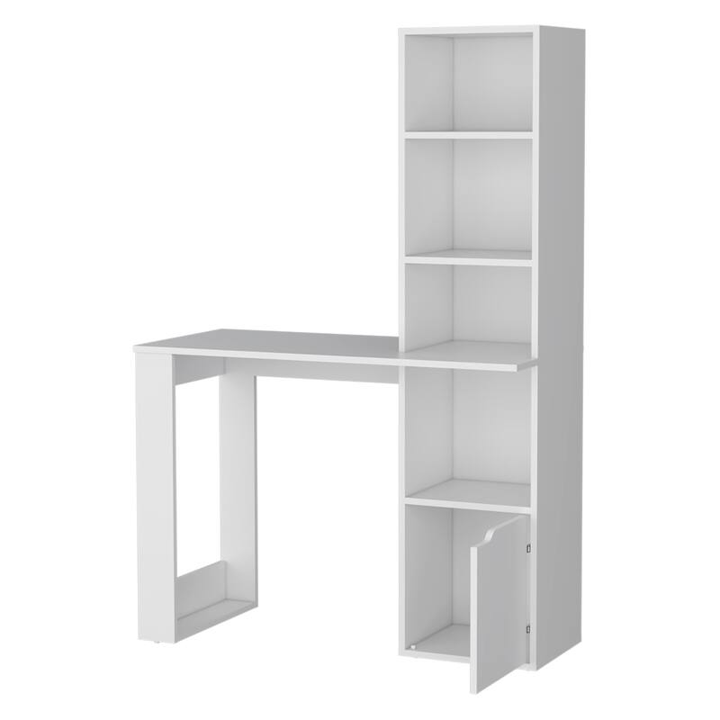 Peterson Computer Desk with 4-Tier Bookcase and 1-Door Cabinet White And Black