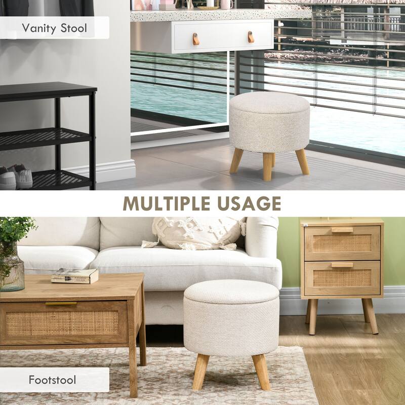 Storage Ottoman, Round Stool Chair with Cushioned Top