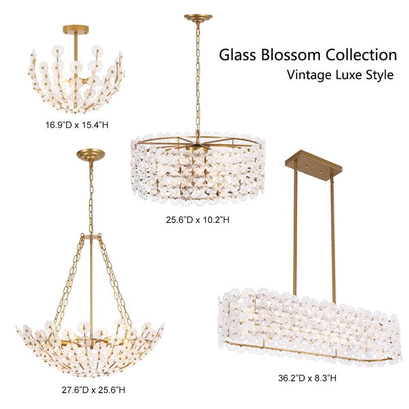 Mid-Century 8-Light Glass Blossom Round Cage Chandelier 25.6 in