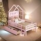 preview thumbnail 15 of 26, Wood Twin House Platform Bed with Guardrail and Storage Drawer,Kids Bed Design Pink