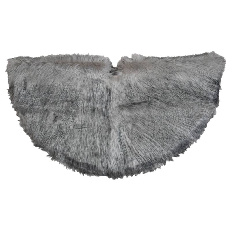 36" Beige and Gray Plush Faux Fur Christmas Tree Skirt - 36