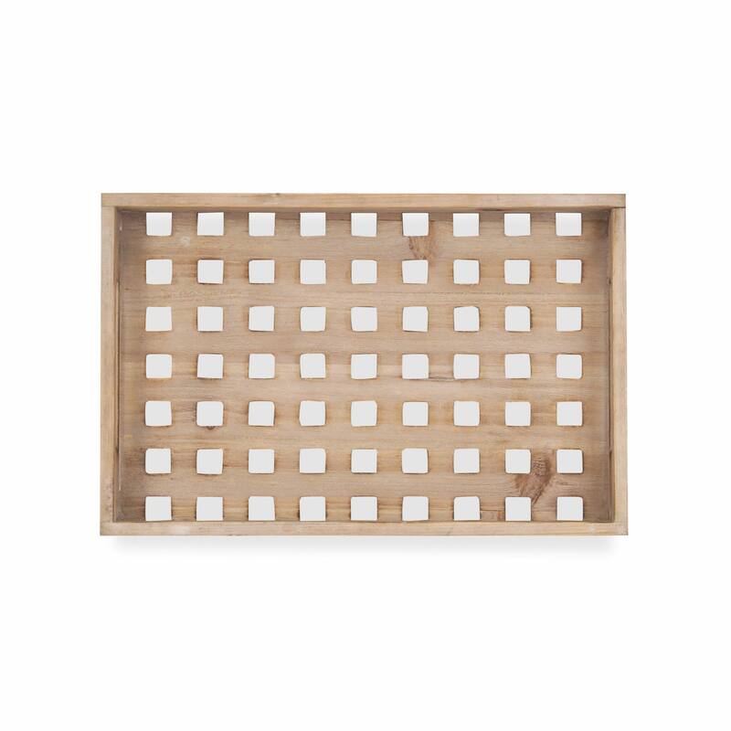 Brown Wood Grid Pattern Tray - 18 W x 14 D x 7 H
