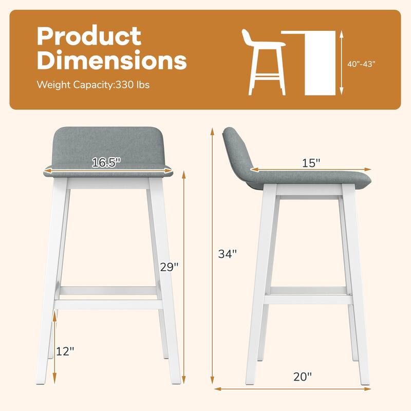Gymax 29'' Upholstered Barstools w/ Low Back Footrest & Wood Legs for